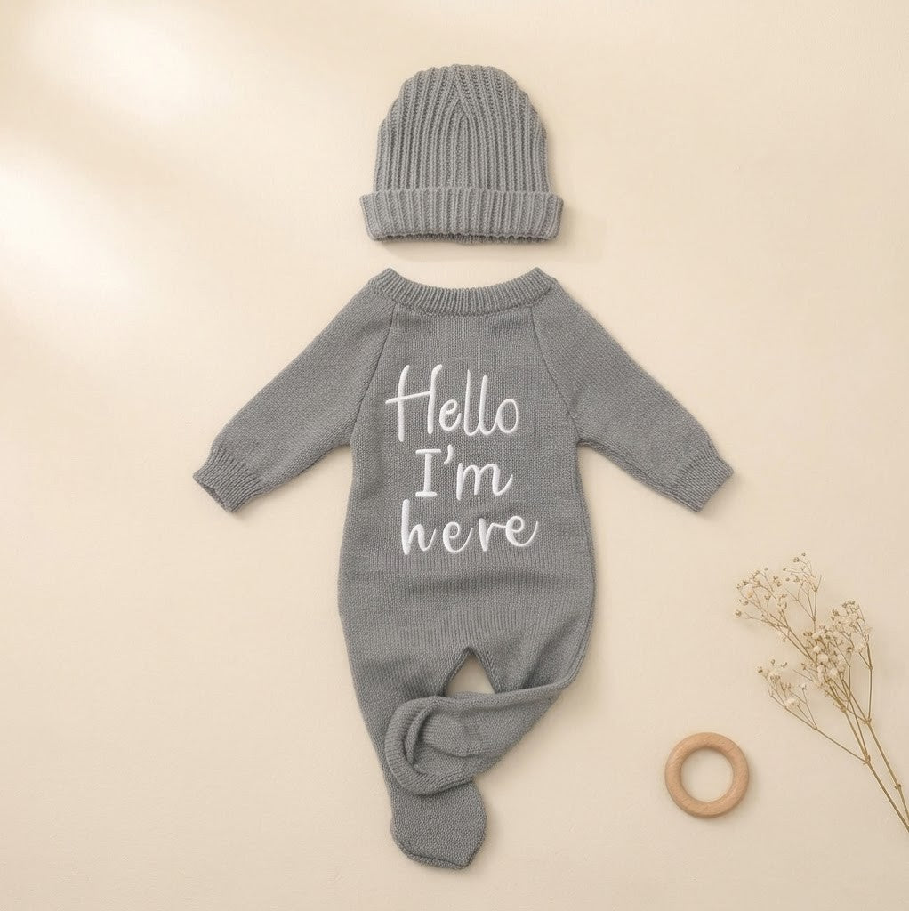 Hello Little One Newborn Announcement Knit Set