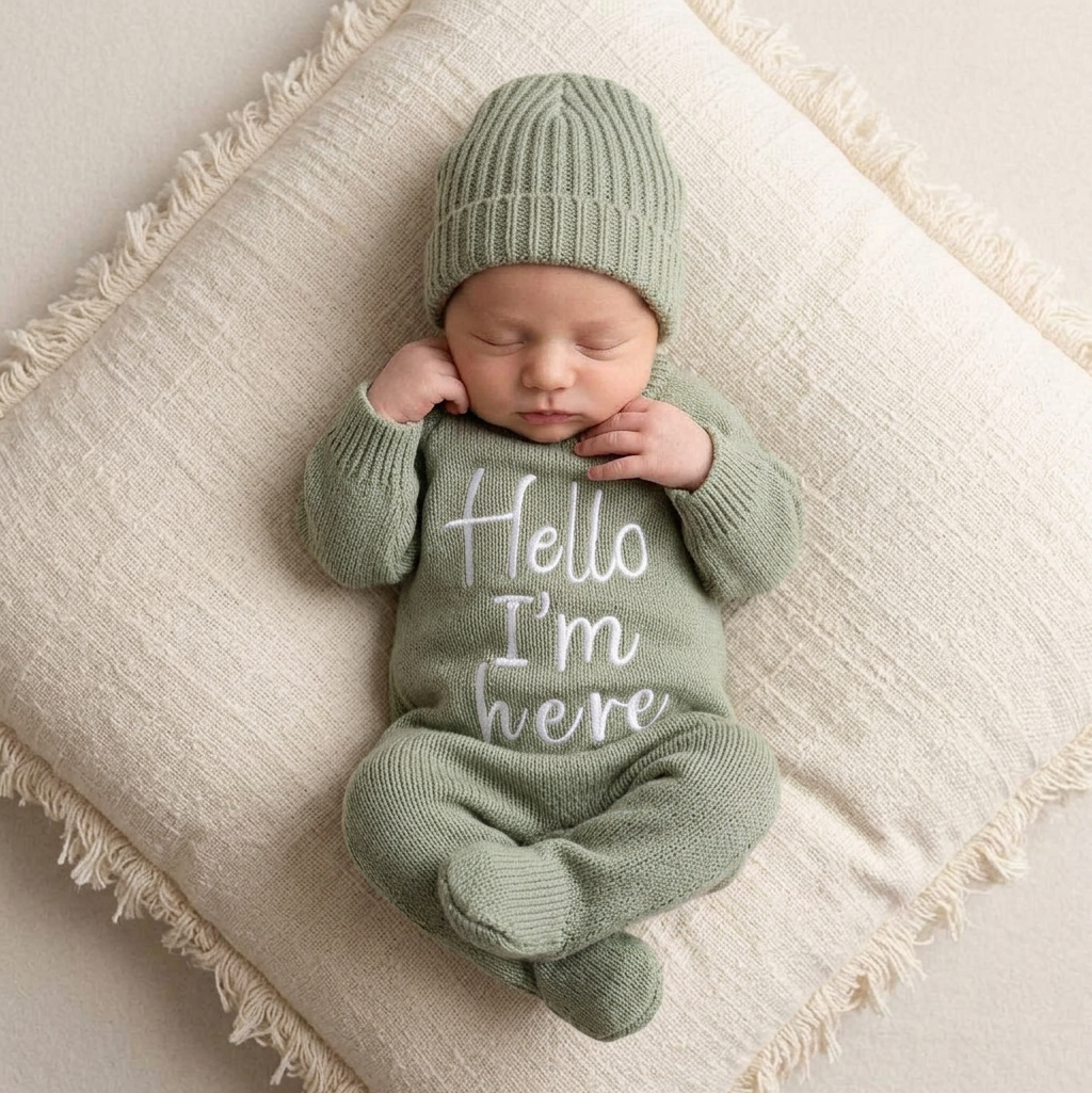 Hello Little One Newborn Announcement Knit Set