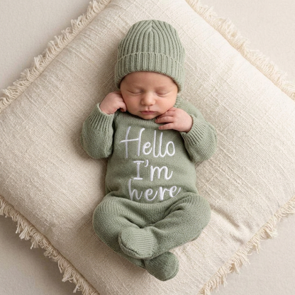 Hello Little One Newborn Announcement Knit Set