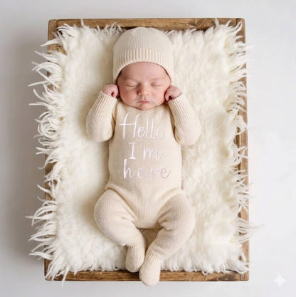 Hello Little One Newborn Announcement Knit Set